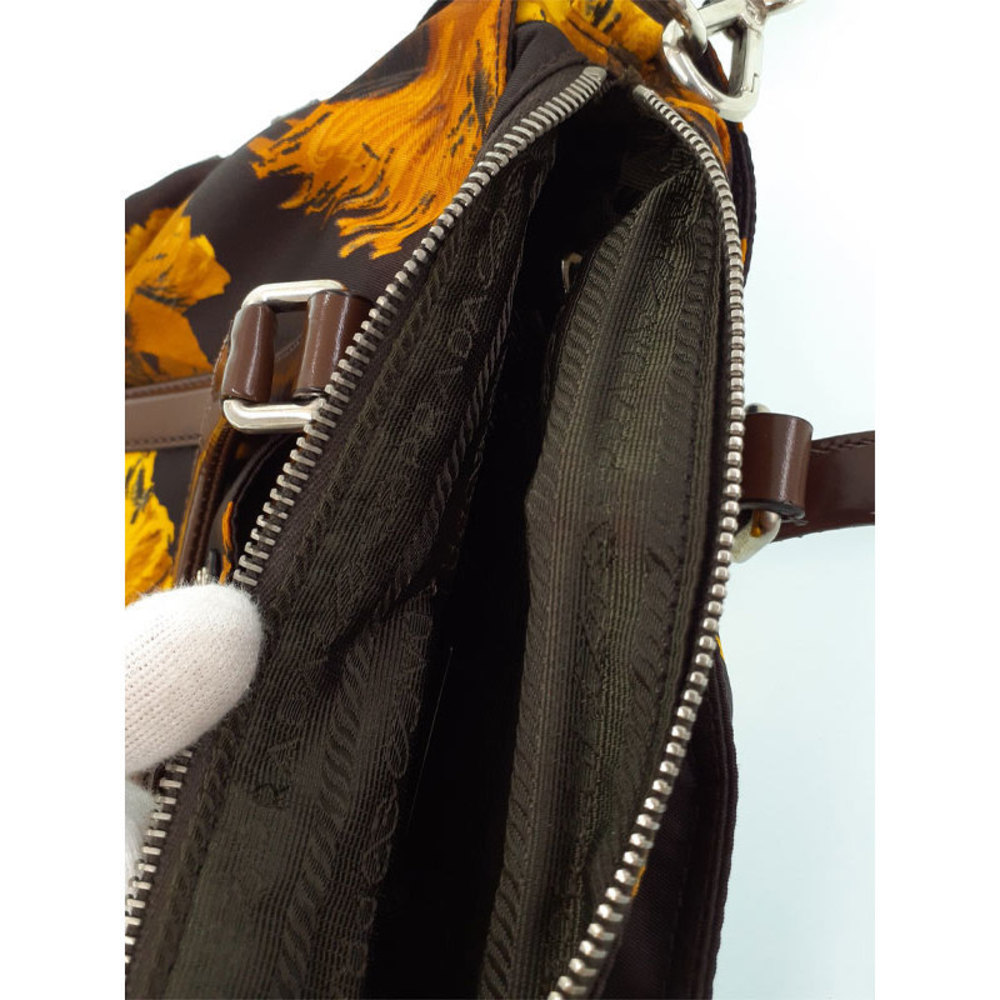 Prada Flower Pattern Handbag Brown - image 8